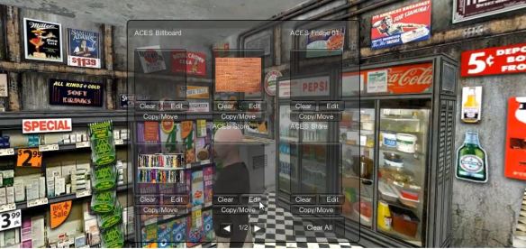 Use the in-world menu system to change surface textures and weblinks.